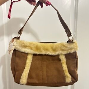 Brown and Cream Women's Shoulder Bag